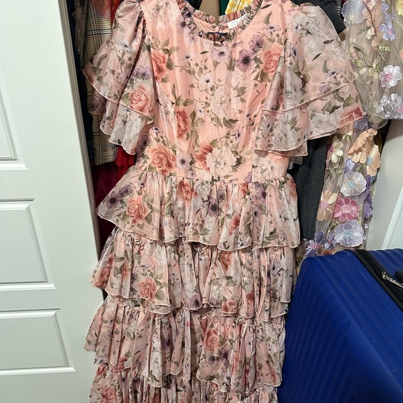 Ivy city co Rosette Floral Pink Tiered Dress - Picture 2 of 2